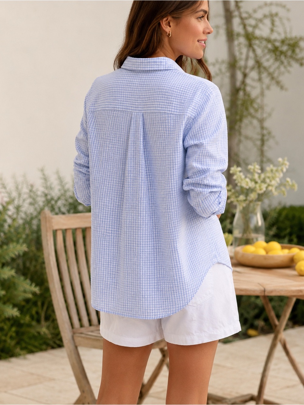 Frank & Eileen Barry Blue Gingham Tailored Button Up Shirt in Small